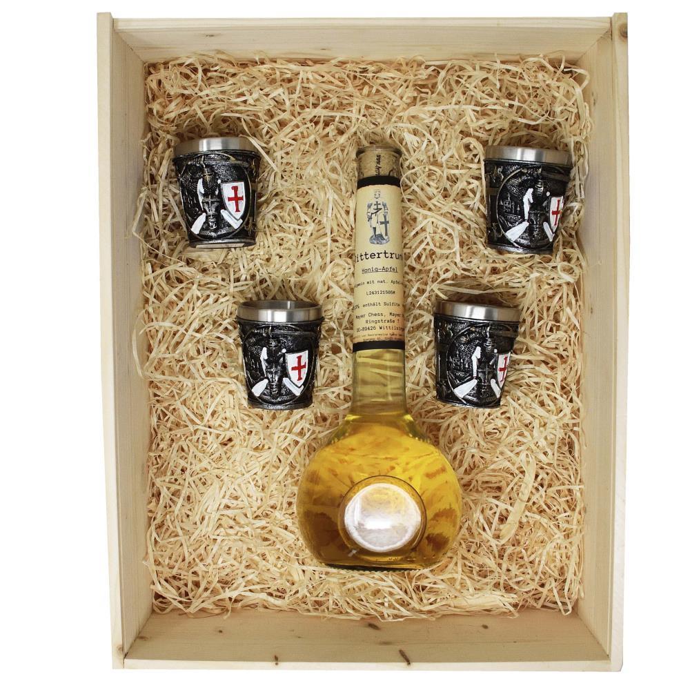 Gift set Knight's Potion Honey-Apple 0.5 liters in elixir bottle with 4x shot cups and individual engraving