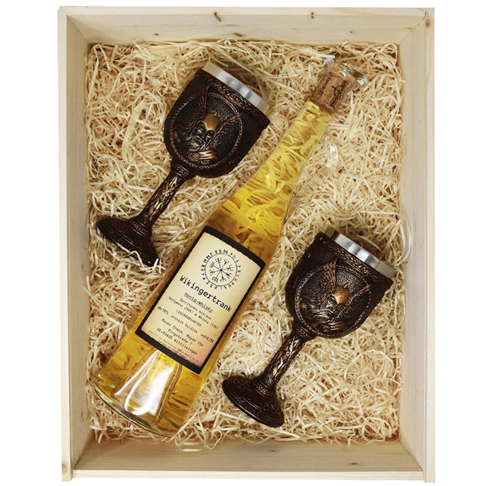 Geschenkset Wikingertrank Honig Whisky mit 2x Kelch und Gravur