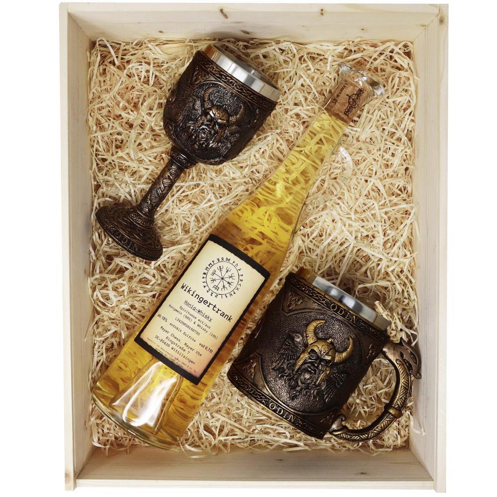 Geschenkset Wikingertrank Honig Whisky mit 1x Krug, 1x Kelch und Gravur