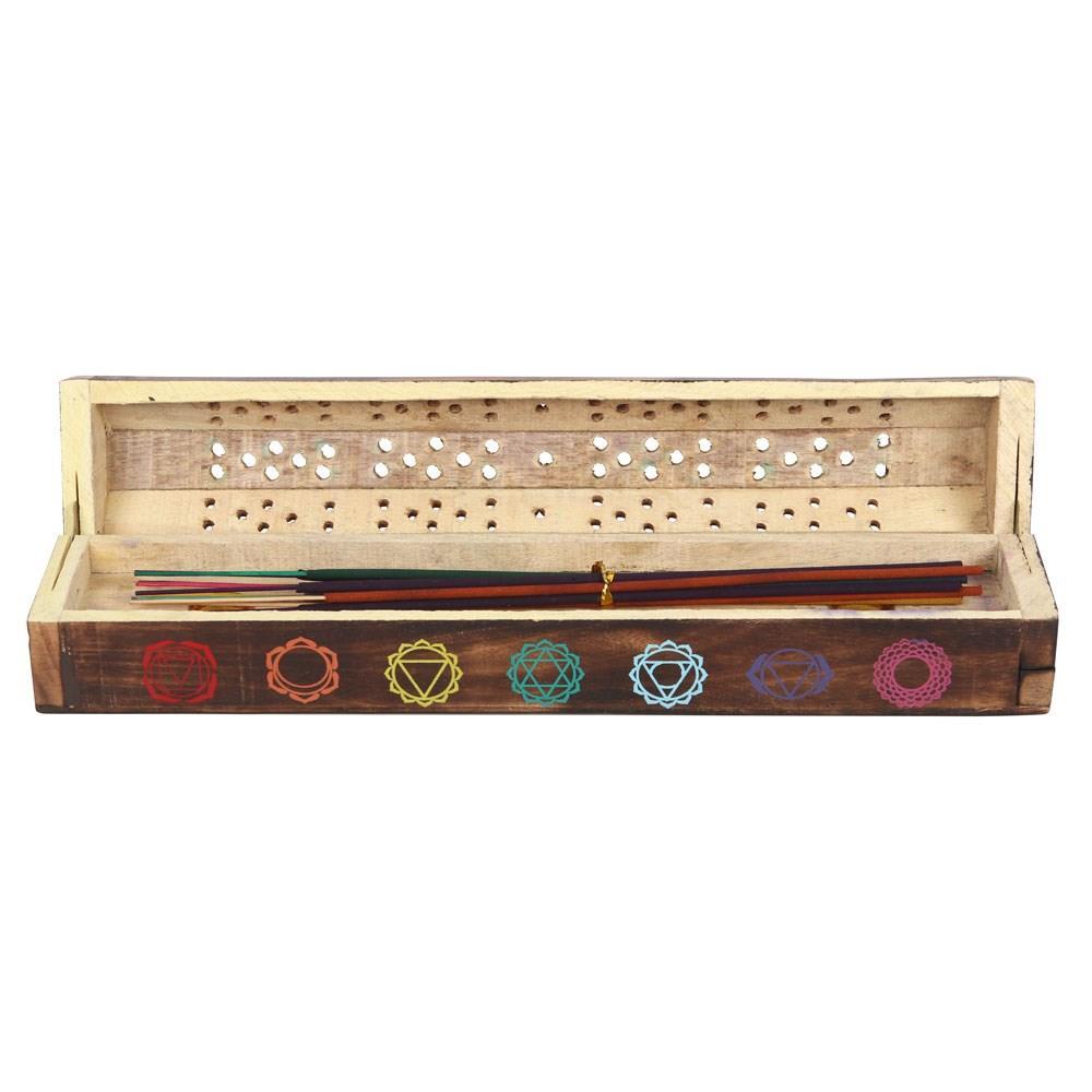 Chakra Räucherstäbchenkästchen Set aus Holz