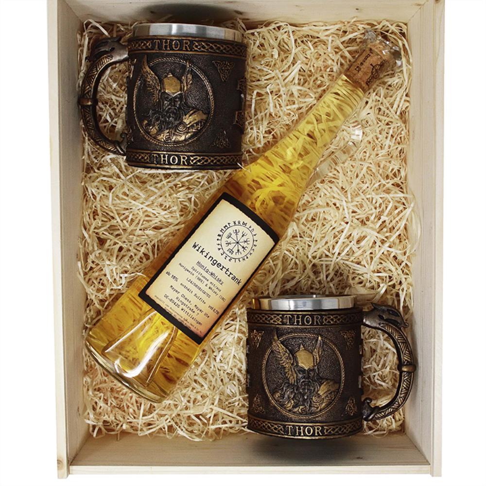 Geschenkset Wikingertrank Honig Whisky mit 2x Krug und Gravur